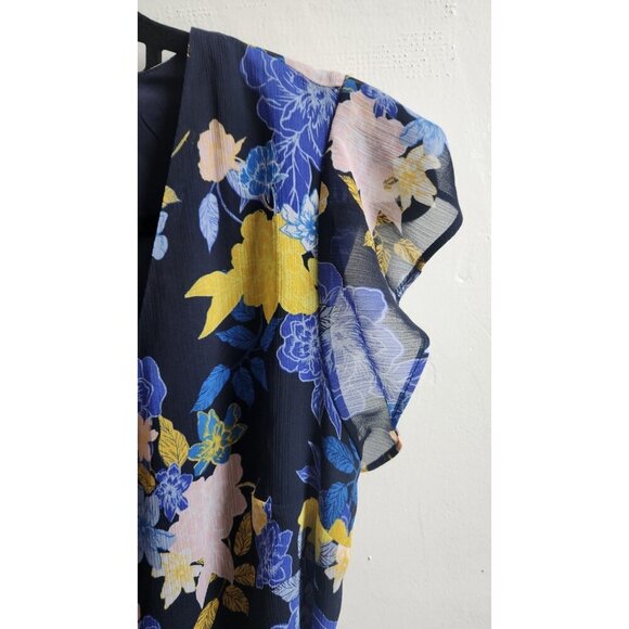 Banana Republic mini dress women's 4 blue yellow floral ruffle wrap V-neck flowy - Picture 6 of 9